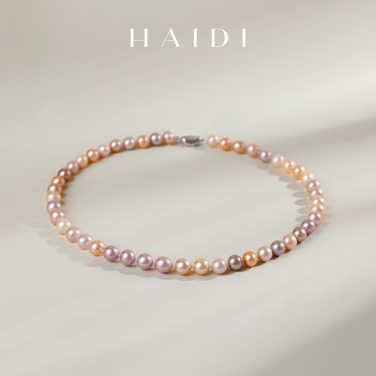 海蒂珠宝 幻璃8.3-9.3mm圆珠强光混彩淡水珍珠项链女S925银送妈妈