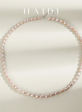 海蒂珠宝 曼塔玫瑰-樱花少女 3-4mm粉紫色淡水珍珠项链手链S925银