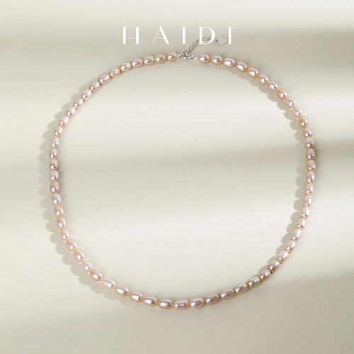 海蒂珠宝 曼塔玫瑰-樱花少女 3-4mm粉紫色淡水珍珠项链手链S925银