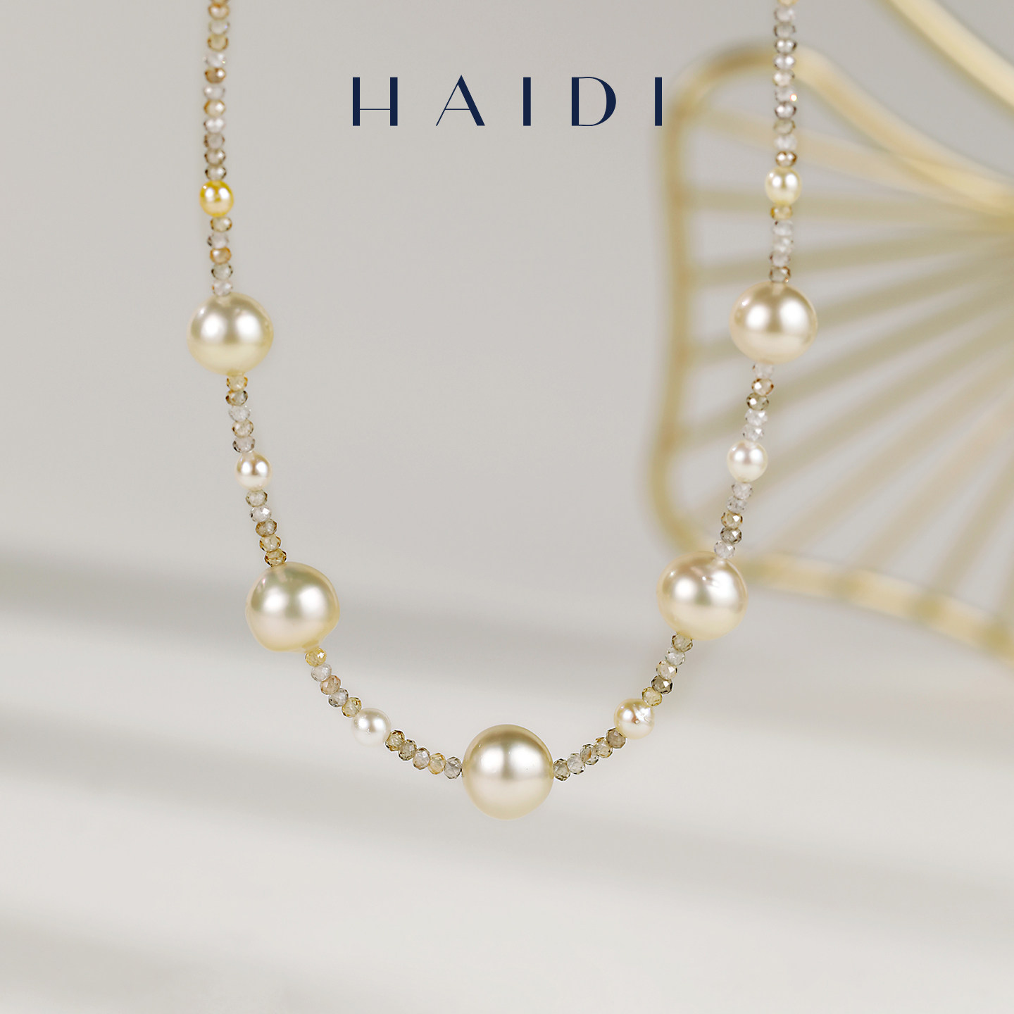 海蒂珠宝 月华鎏金 海水akoya南洋金珠黄水晶项链18K金