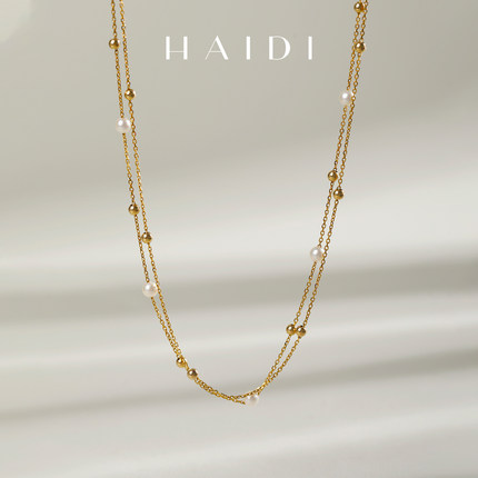 海蒂珠宝 繁星似梦 3-3.5mm海水Akoya满天星项链 18K金毛衣链礼物