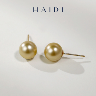 海蒂珠宝 云间月 8-9mm深海南洋金珠耳钉经典款素钉 18K金新年款