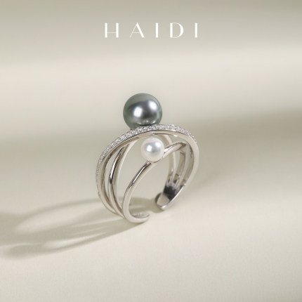 海蒂珠宝 耀环 4.5-9mm海水akoya珍珠深海大溪地双珠戒指S925银◇