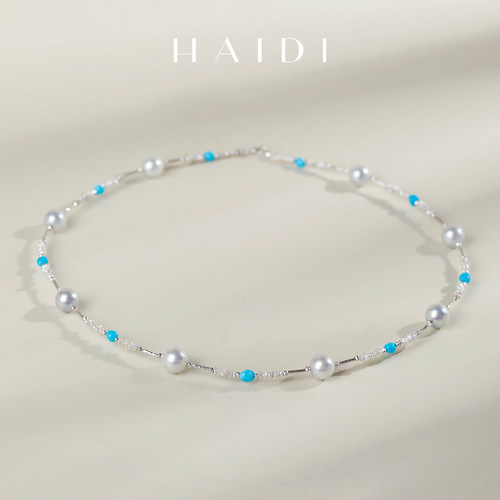 海蒂珠宝 鲸跃星辰 南洋澳白keshi海水Akoya珍珠项链女 18K金礼物