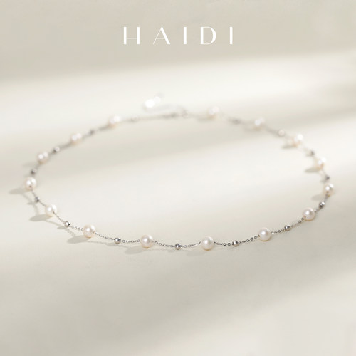 海蒂珠宝 茉初 强光高品质淡水珍珠满天星项链 S925银颈链送女友