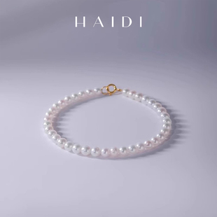 5mm近圆白色淡水珍珠18K金手链女正品 礼物◇ 棉花糖 海蒂珠宝