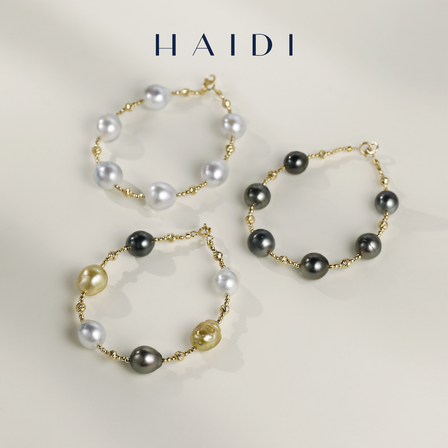 海蒂珠宝 月澜 9-12mm深海南洋金珠/大溪地/南洋澳白手链 18K金女