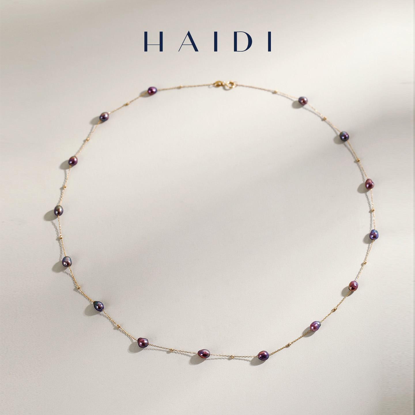 海蒂珠宝 九重紫 3-5mm异彩紫淡水珍珠满天星项链 18K金 送礼好物