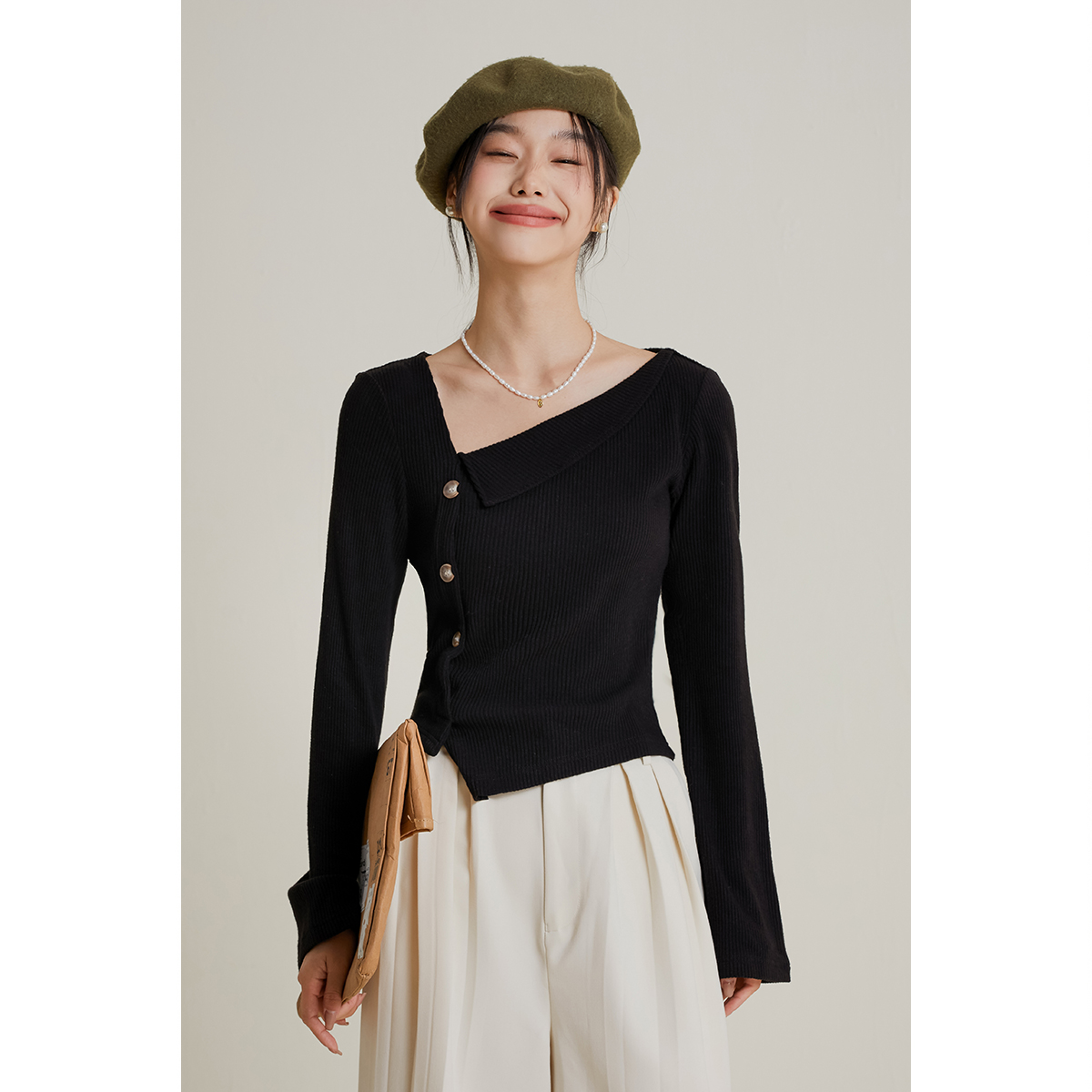 不规则斜肩上衣女针织