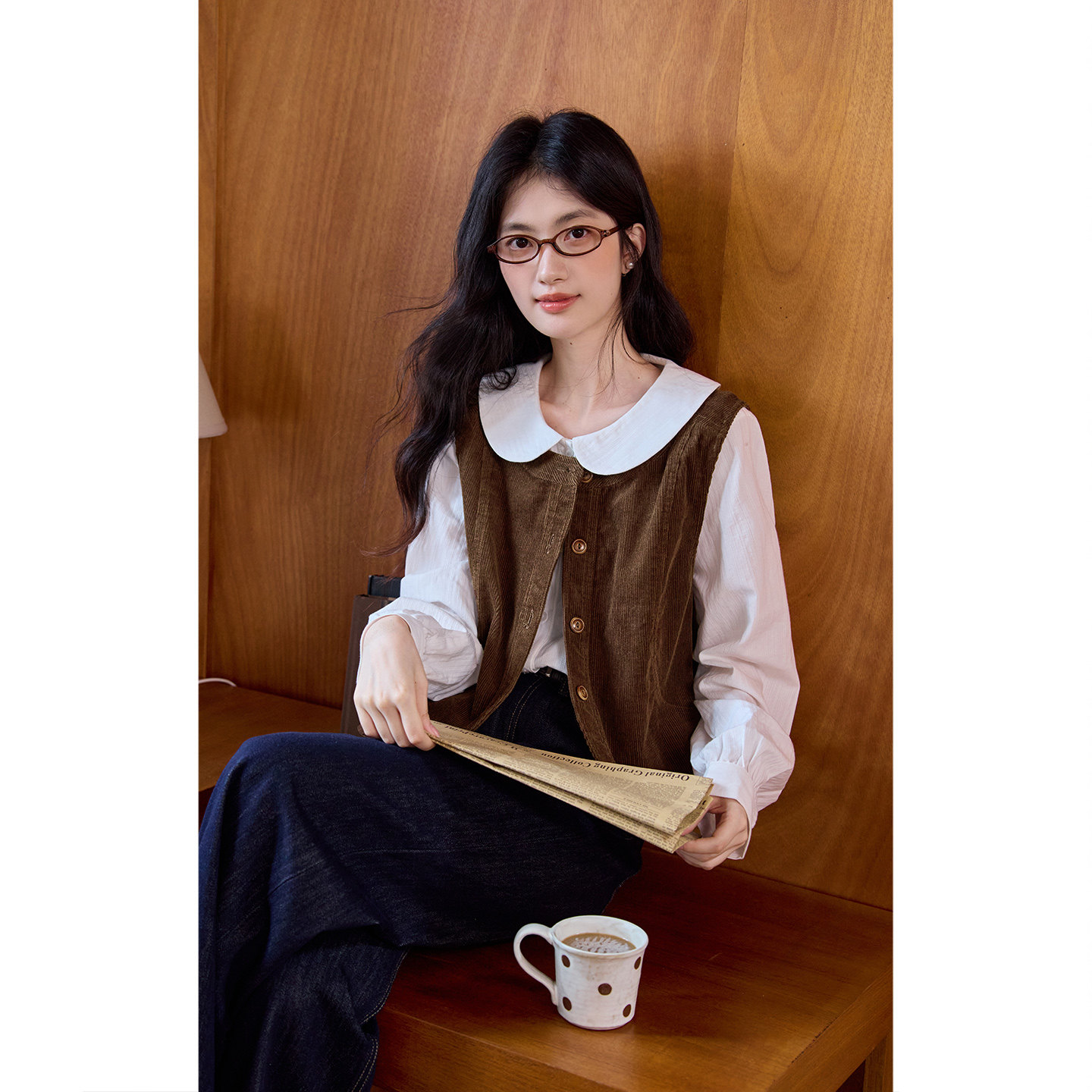 弥古复古咖色灯芯绒马甲女士高级感短款圆领马夹背心2026春秋新款