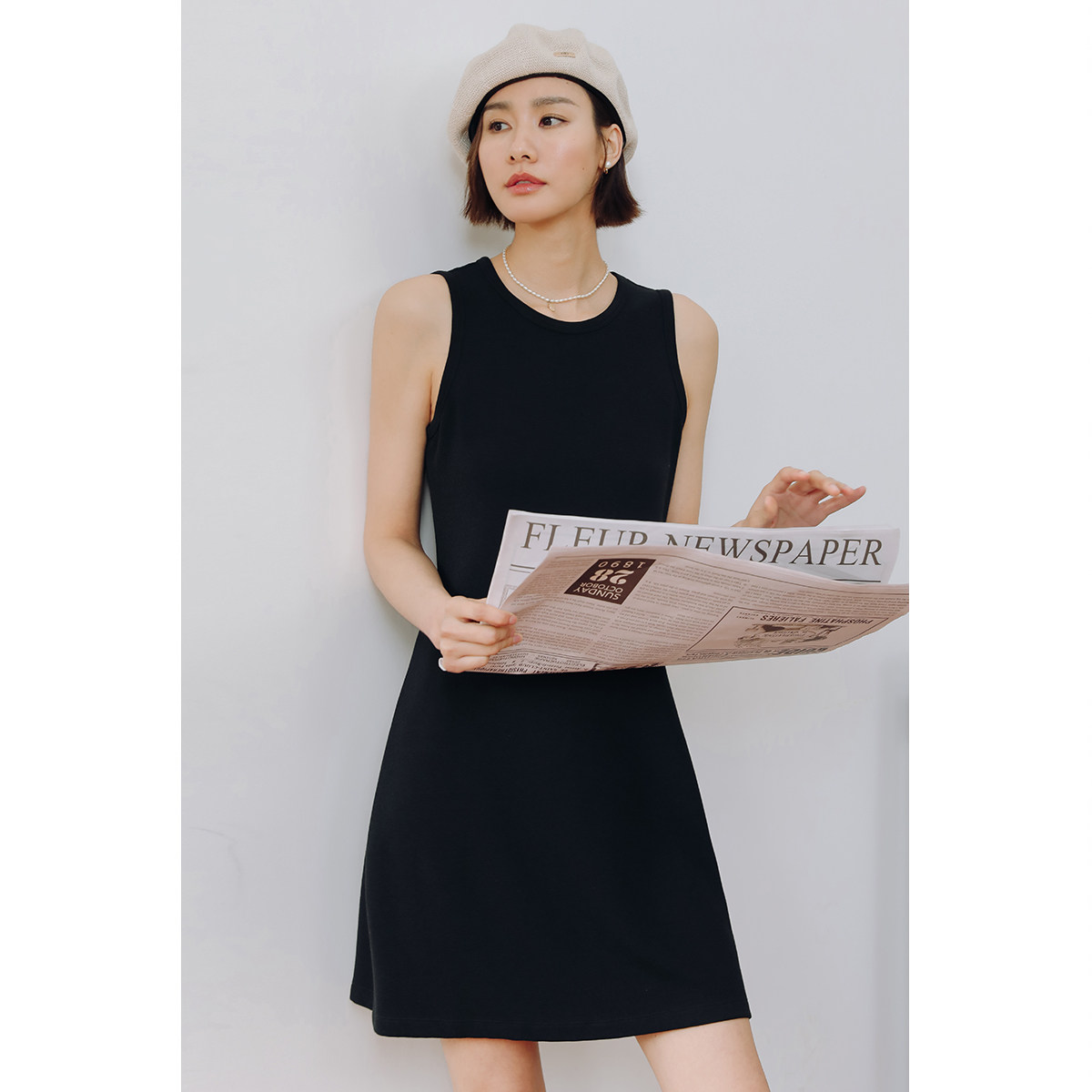 弥古黑色背心裙小个子打底连衣裙女夏季内搭针织小黑裙短款马甲裙