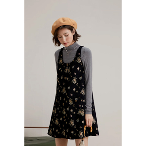 弥古法式复古背带裙春季碎花吊带裙灯芯绒连衣裙女小个子冬季短裙