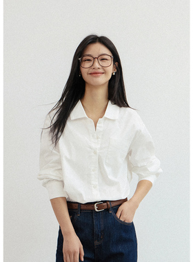 弥古白色纯棉内搭衬衫女上衣高级感2025秋冬打底长袖宽松法式衬衣