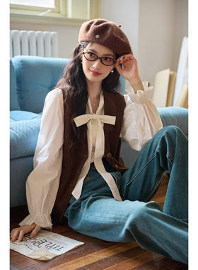 弥古咖色复古灯芯绒马甲女士短款2025秋冬叠穿美拉德上衣无袖背心