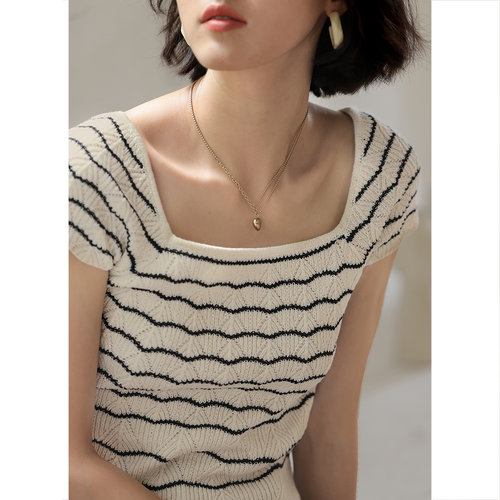 方领法式短袖弥古条纹