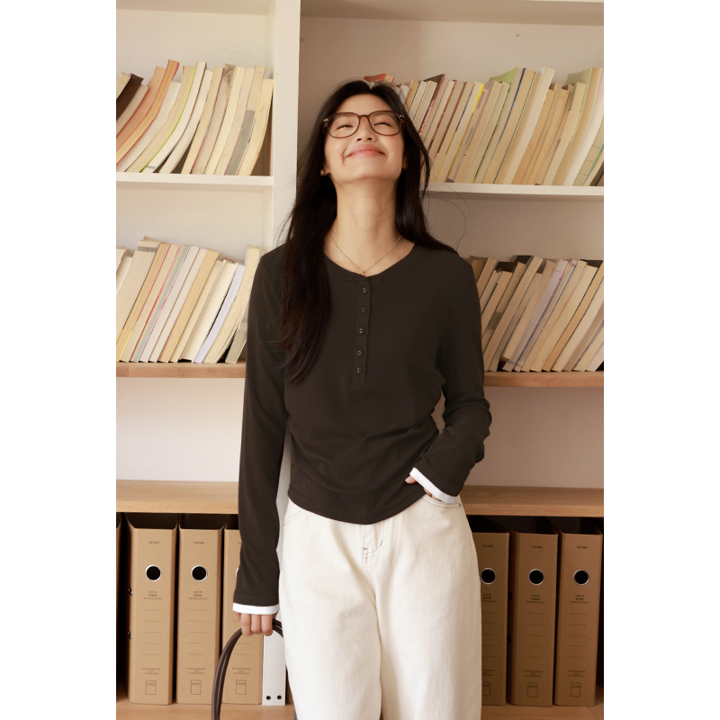 咖色长袖打底衫t恤女上衣