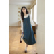 弥古复古蓝色背带裙女2025秋冬新款 减龄背心连衣裙高级感法式 长裙