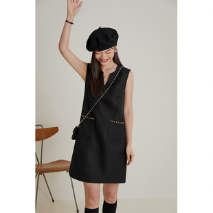弥古黑色马甲裙法式小香风无袖连衣裙女秋冬高级感小个子背心短裙