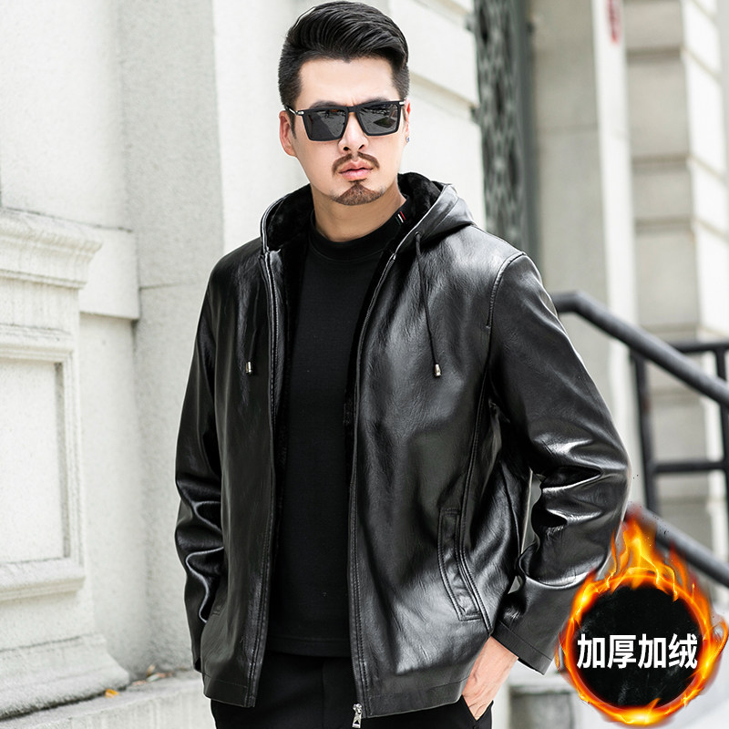 秋冬季男士皮衣加绒加厚连帽骑行机车外套中老年人皮夹克爸爸冬装在类目 男装, 皮衣中 - 来自Buy2taobao.com提供专业的淘宝代购服务