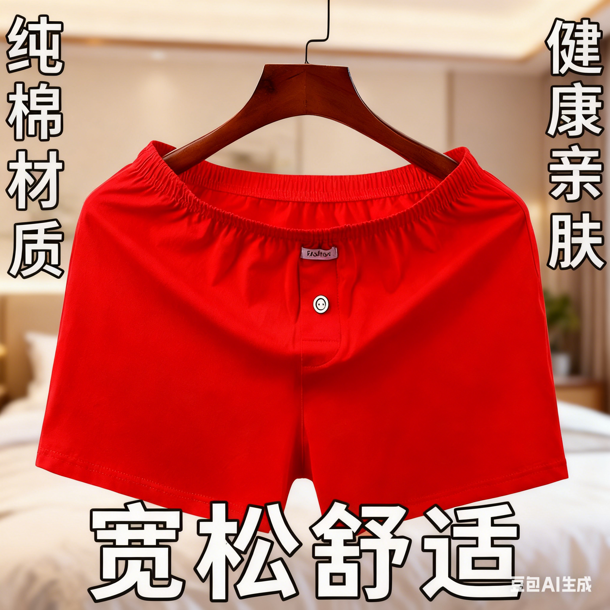 宽松阿罗裤中腰纯棉男大红色