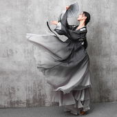 粉墨同款 墨梅 水墨古风爵士中国舞气质飘逸大摆纱衣 超仙 新款