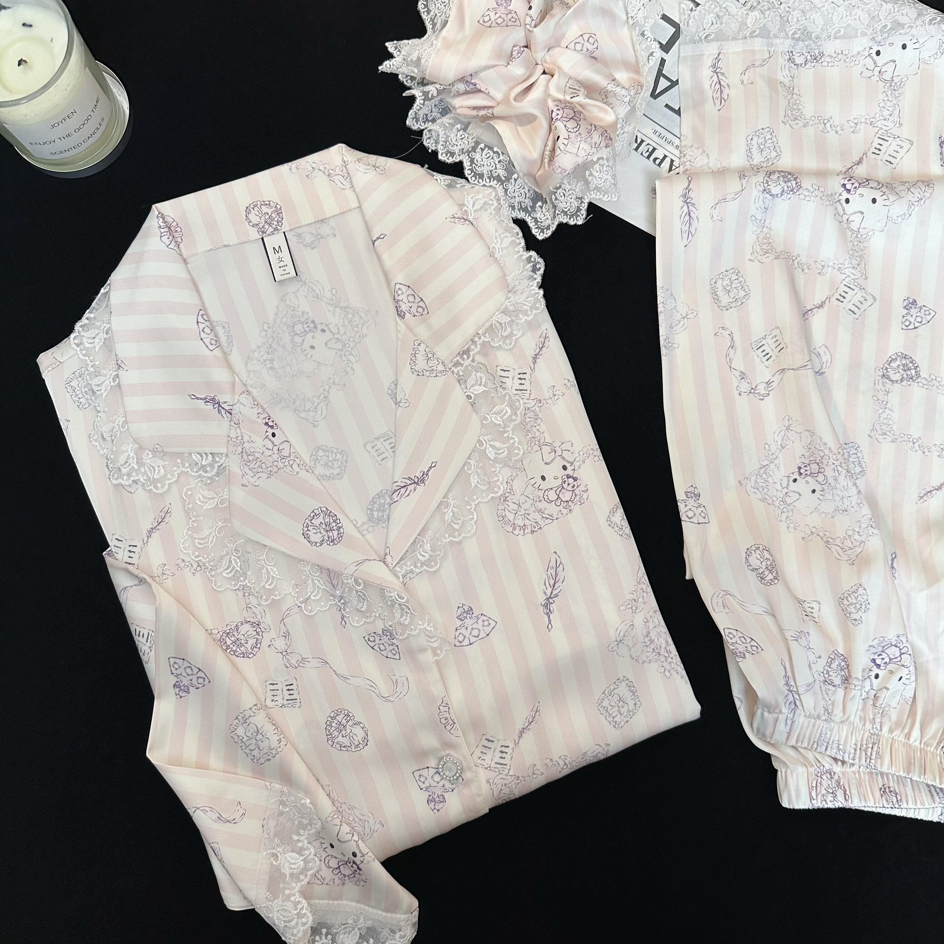 2025流行新款冰丝睡衣女款高级感甜美可爱清新长袖长裤家居服套装