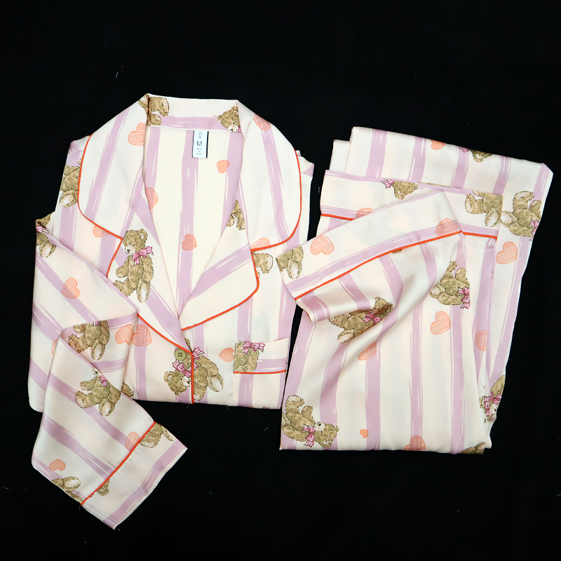 2025新款流行冰丝睡衣女款高级感甜美可爱清新长袖长裤家居服套装