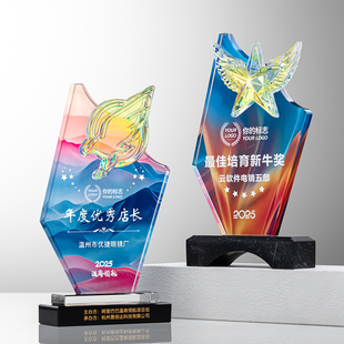 创意炫彩水晶奖杯定制企业优秀员工年会荣誉颁奖高级感退休纪念品