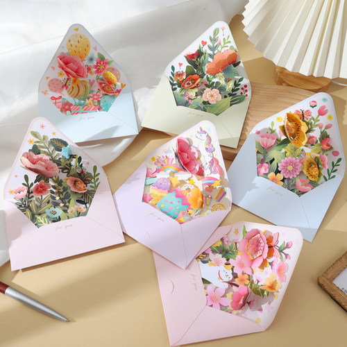 2026新款通用贺卡教师节高级感花朵立体造型感谢祝福创意3D小卡片