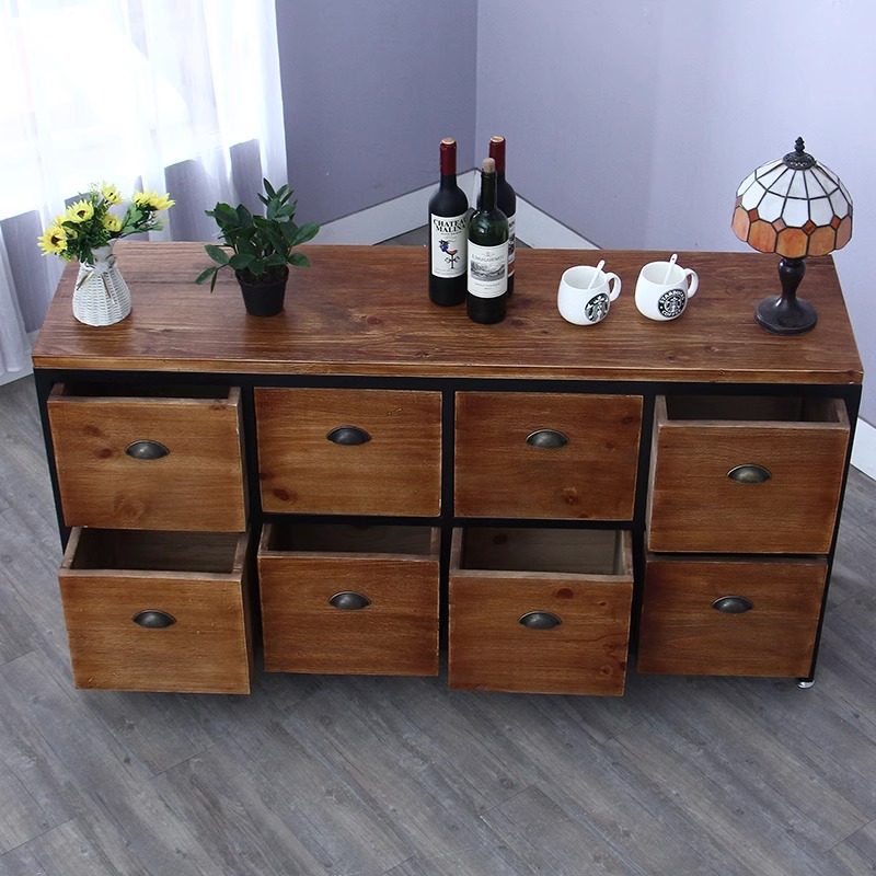 复古实木斗柜简约现代铁艺多功能抽屉柜loft定制柜玄关储物收纳柜