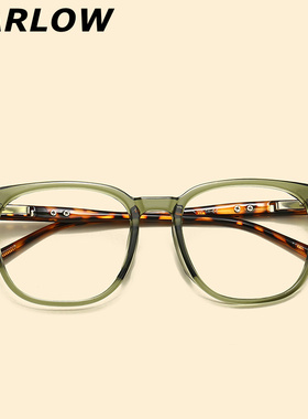 绿色眼镜框男女宽145mm一体式鼻托近视可配镜片TR90复古眼镜架潮