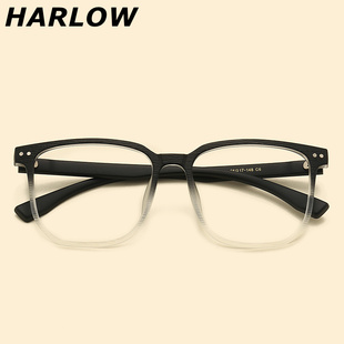 鼻托眼镜架 上黑下透明眼镜框男女近视可配木纹大脸显瘦TR90一体式