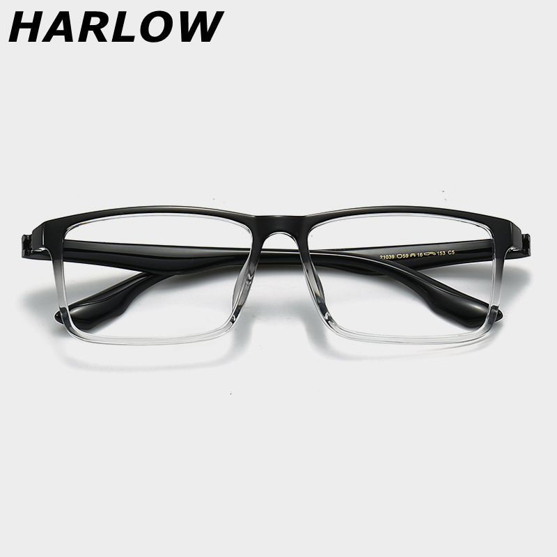 大脸男款近视眼镜可配度数TR90无螺丝半透明黑白渐变眼镜框镜架男