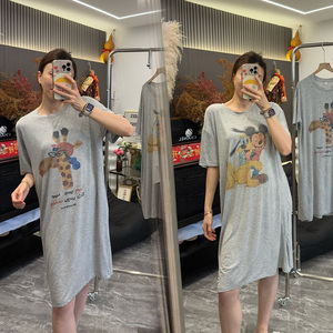 韩国东大门卡通米奇莫代尔半袖睡裙女春夏减龄可外穿家居服软乎乎