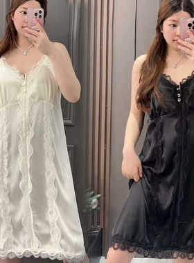 2024年夏季新款轻奢高定纯色大码性感睡裙女洋气吊带家居服带胸垫