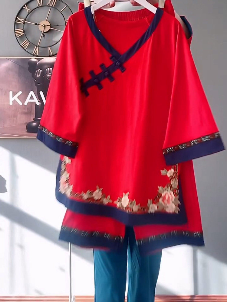 宽松大码国风复古家居服女