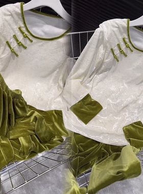 新中式国风2025新款秋季高级感盘扣金丝绒睡衣女秋冬两件套家居服