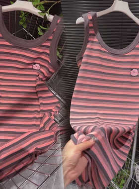 可爱小猫吊带睡裙女夏2025新款舒适刺绣条纹家居服可外穿宽松显瘦