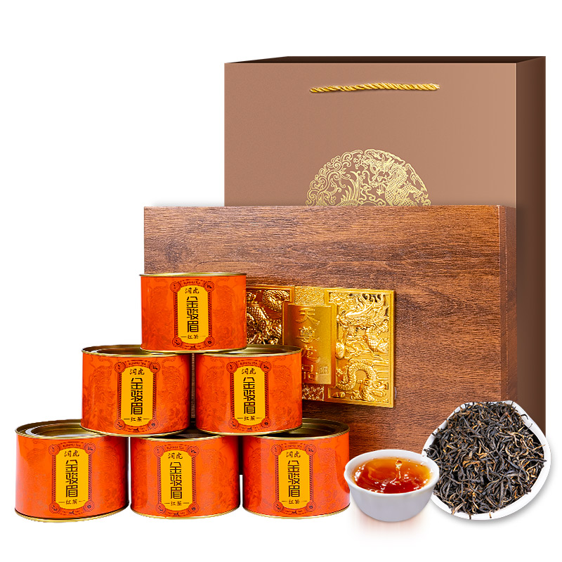 润虎 天尊龙品 金骏眉红茶木纹礼盒装600克(6罐)