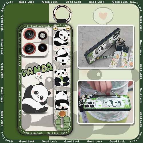 适用MOTO S50/Edge50 Neo手机壳创意支架熊猫奢华个性腕带卡通