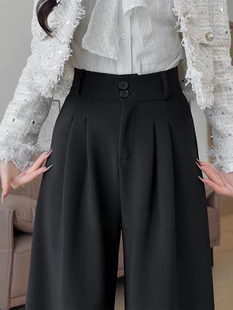 黑色加绒西装裤子女2025新款胖mm大码显瘦秋冬小个子直筒阔腿西裤