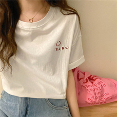 Real shot summer new Korean loose and thin half sleeve T-shirt versatile basic medium long short sleeve top