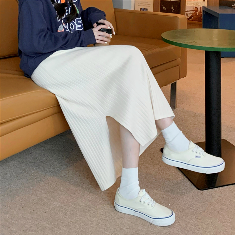 Real shot ~ ා new lazy winter style Korean knitted one-step skirt with high waist and thin skirt