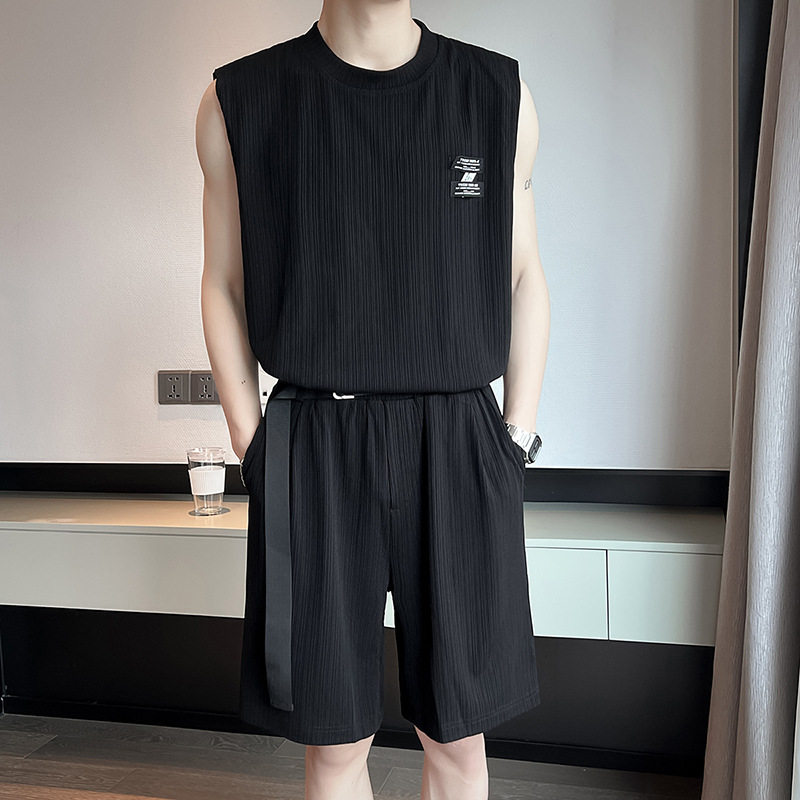 背心套装男夏季无袖T恤短裤两件一套搭配运动跑步男士休闲篮球服