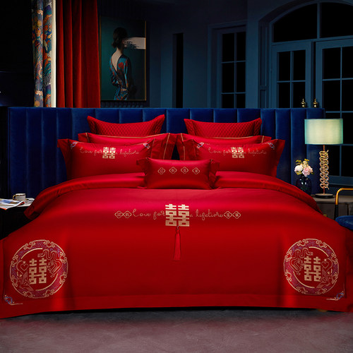 婚庆四件套婚嫁新婚床品刺绣被套红色结婚礼婚房婚床喜庆中式套件