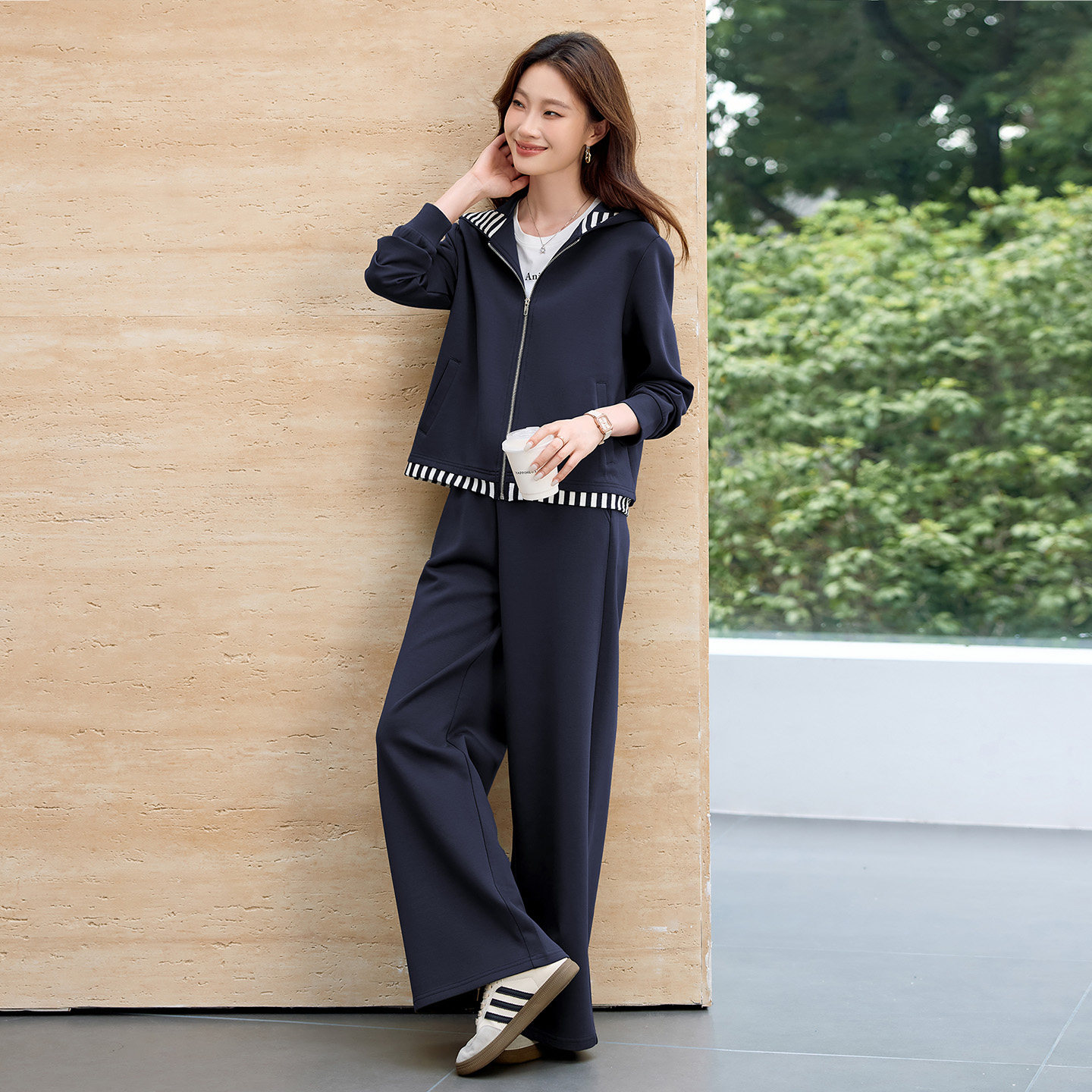 连帽卫衣外套长裤休闲两件套装女