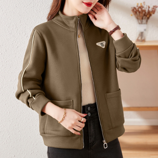 咖色上衣国风外套 秋冬爆款 立领拉链开衫 卫衣女加绒加厚2023年新款