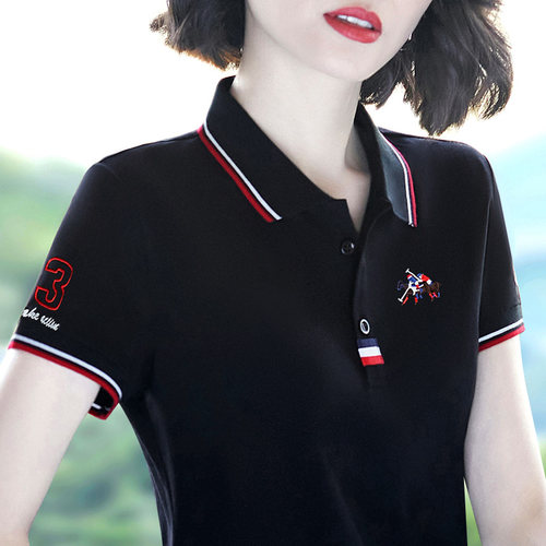 polo领短袖t恤女夏季妈妈体恤衫