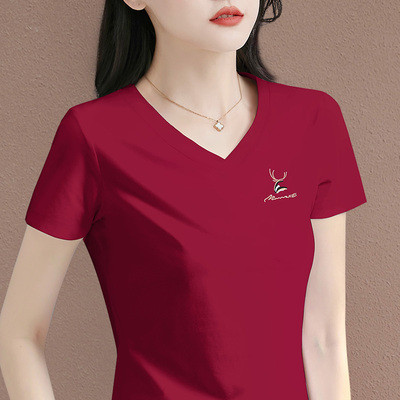 v领夏季薄款2026年新款短袖t恤女