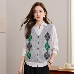灰色针织马甲女款2025新款秋冬季爆款外穿背心小个子减龄开衫上衣
